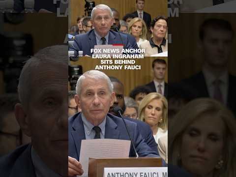 Fox News anchor Laura Ingraham sits behind Anthony Fauci