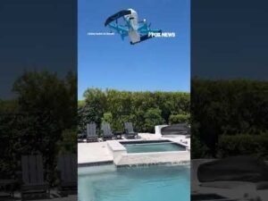 ROGUE ROBOT: Amazon drone drops package into swimming pool #shorts #foxnews #fox #news
